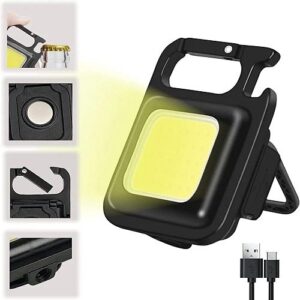 USB Rechargeable COB Keychain Light Super Bright Mini Pocket Flashlight