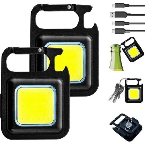 USB Rechargeable COB Keychain Light Super Bright Mini Pocket Flashlight