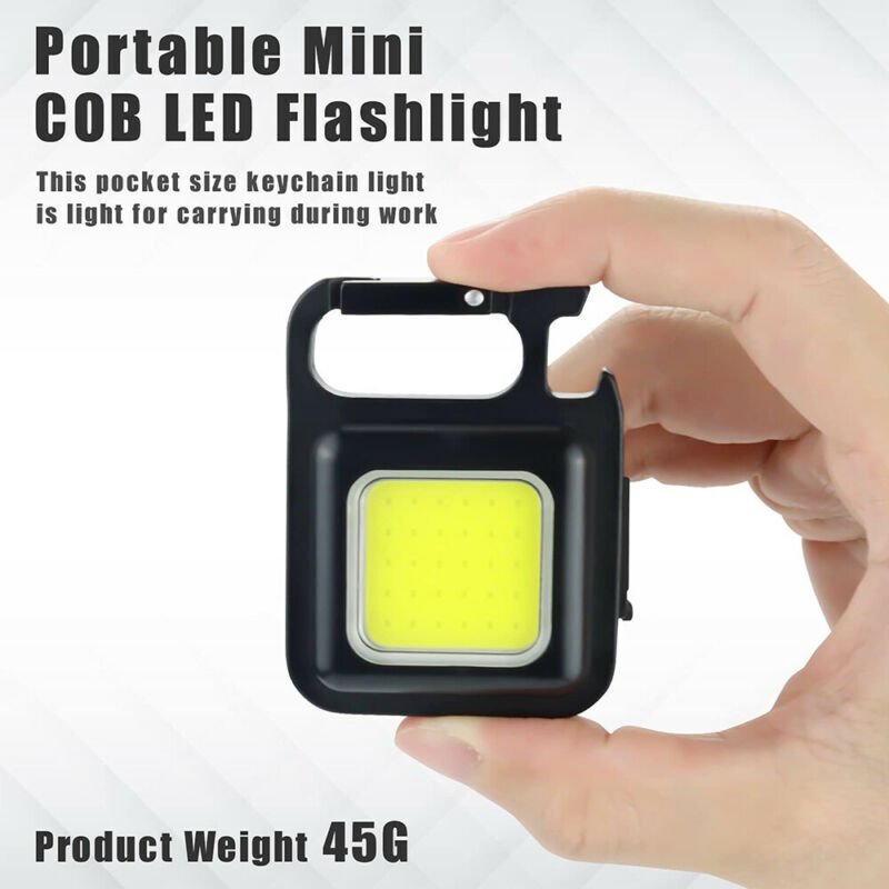 USB Rechargeable COB Keychain Light Super Bright Mini Pocket Flashlight