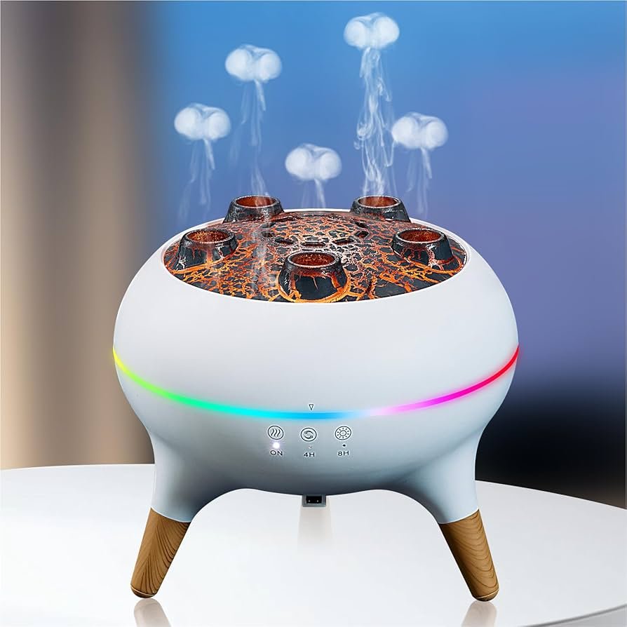 Volcano Humidifier & Aromatherapy Diffuser | 7 Color LED Flame Effect Air Humidifier | Jellyfish Smoke Ring Aroma Diffuser | Best Price in Bangladesh