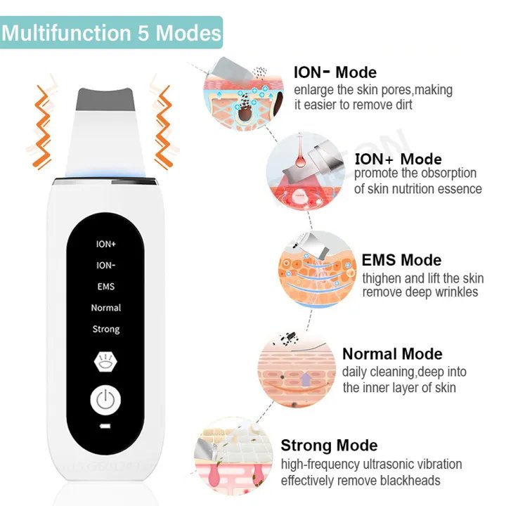 Ultrasonic Skin Scrubber | Ultrasonic Ion Cleaner | Blackhead Remover & Facial Skin Peeling Device | EMS Face Lifting Machine | Best Price in Bangladesh