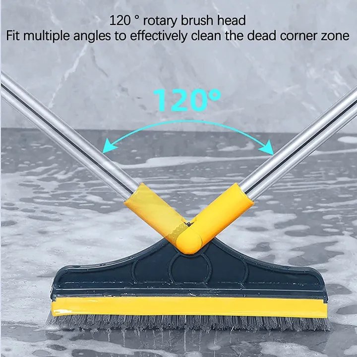 2-in-1 Floor Scrub Brush with Squeegee | Long Handle Bathroom Cleaning Brush | 120° Swivel Floor & Tile Scrubber | Best Cleaning Brush Price in Bangladesh