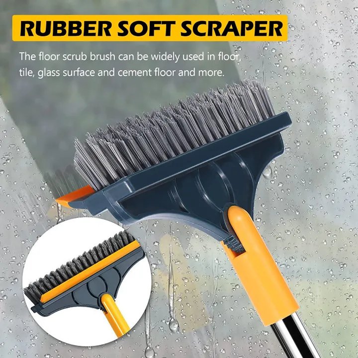 2-in-1 Floor Scrub Brush with Squeegee | Long Handle Bathroom Cleaning Brush | 120° Swivel Floor & Tile Scrubber | Best Cleaning Brush Price in Bangladesh
