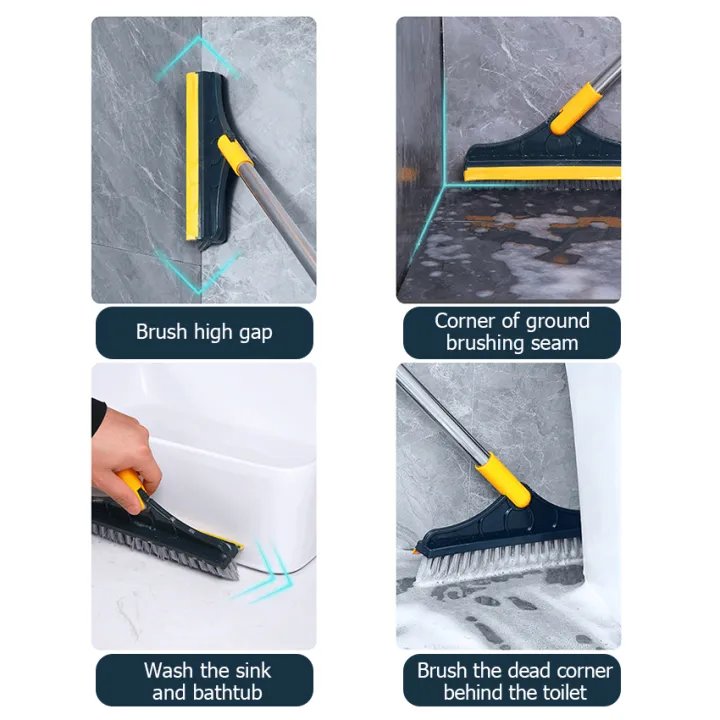 2-in-1 Floor Scrub Brush with Squeegee | Long Handle Bathroom Cleaning Brush | 120° Swivel Floor & Tile Scrubber | Best Cleaning Brush Price in Bangladesh