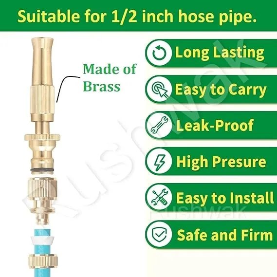 Brass Water Spray Nozzle Kit | High Pressure Garden Hose Spray Nozzle | 1/2 Inch Quick Connect Brass Water Gun
