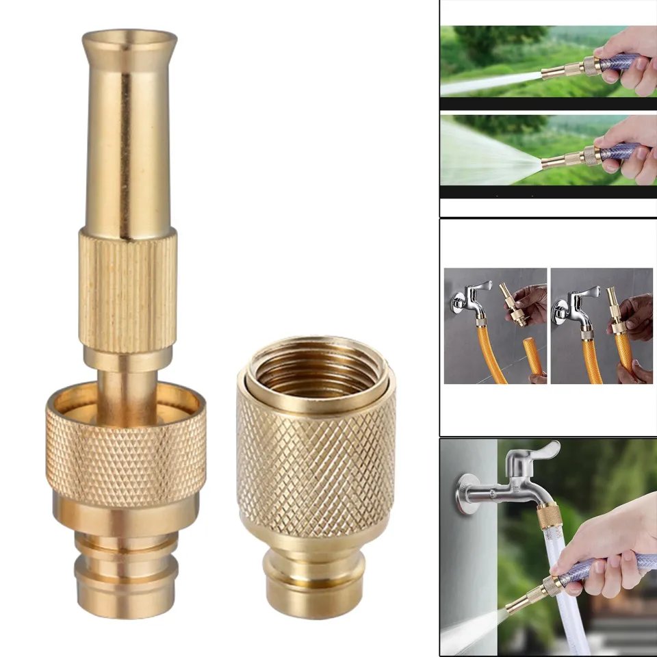 Brass Water Spray Nozzle Kit | High Pressure Garden Hose Spray Nozzle | 1/2 Inch Quick Connect Brass Water Gun
