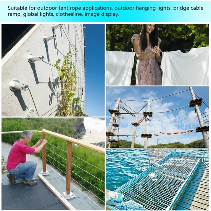 304 Stainless Steel Clothesline Wire Rope | Heavy Duty Clothes Drying Wire with Safety Hooks | Portable Laundry Rope